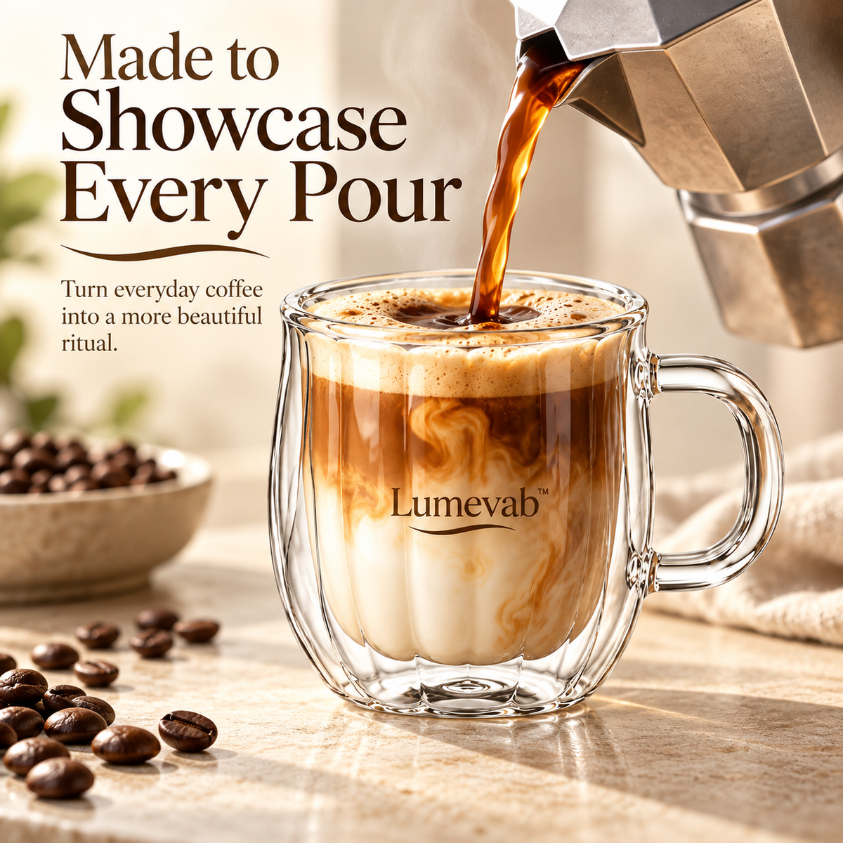 Lumevab™ Sculpted Double Wall Coffee Glass