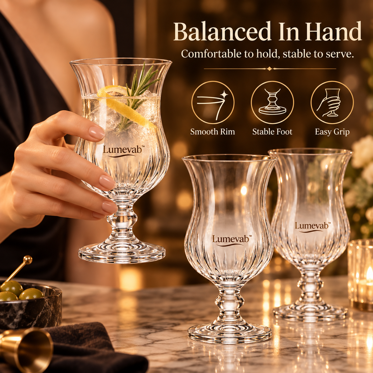 Lumevab™ Crystal Cocktail Glass Set