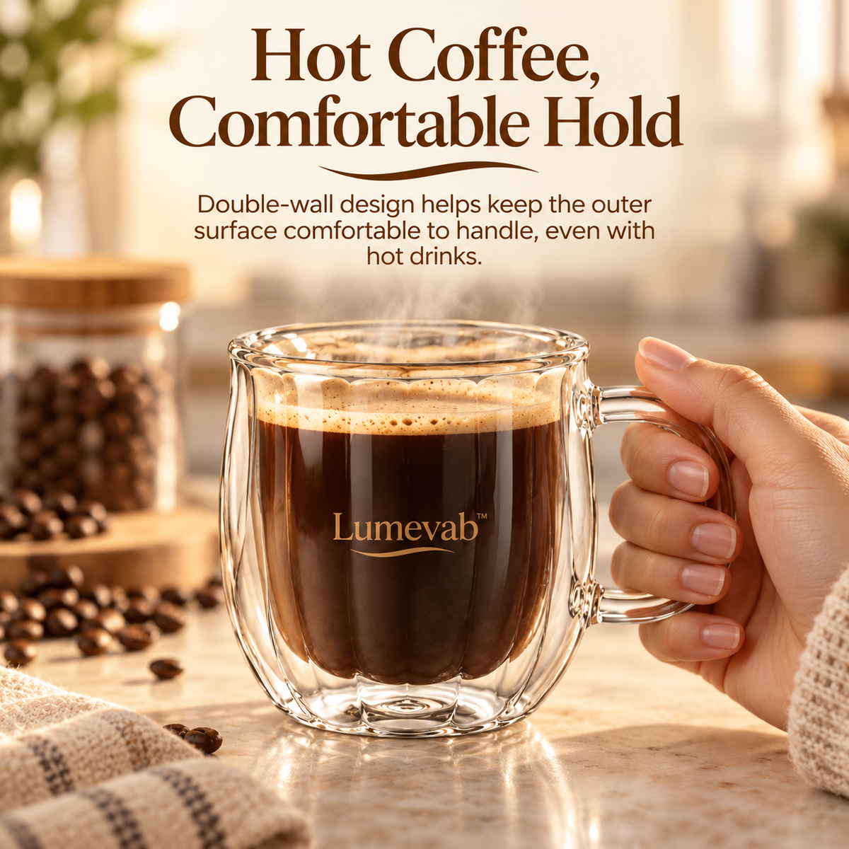 Lumevab™ Sculpted Double Wall Coffee Glass