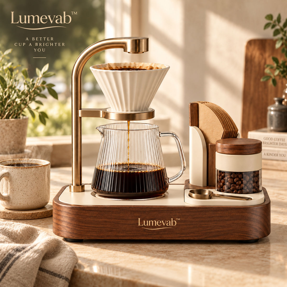 Lumevab™ Modular Coffee Brewing Station with Glass Carafe and Home Coffee Organizer