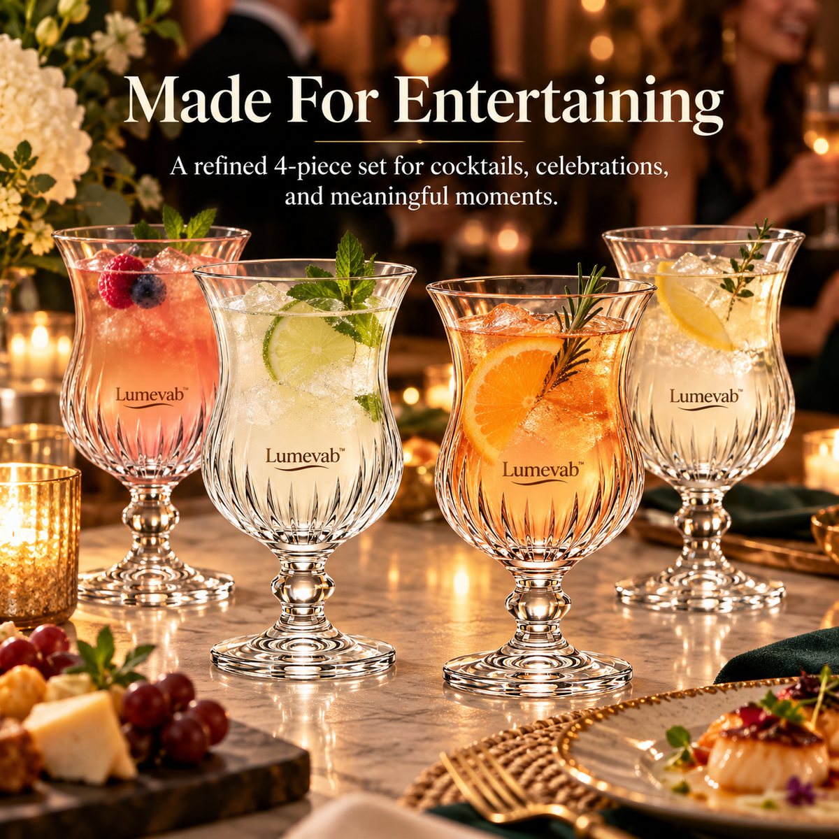Lumevab™ Crystal Cocktail Glass Set