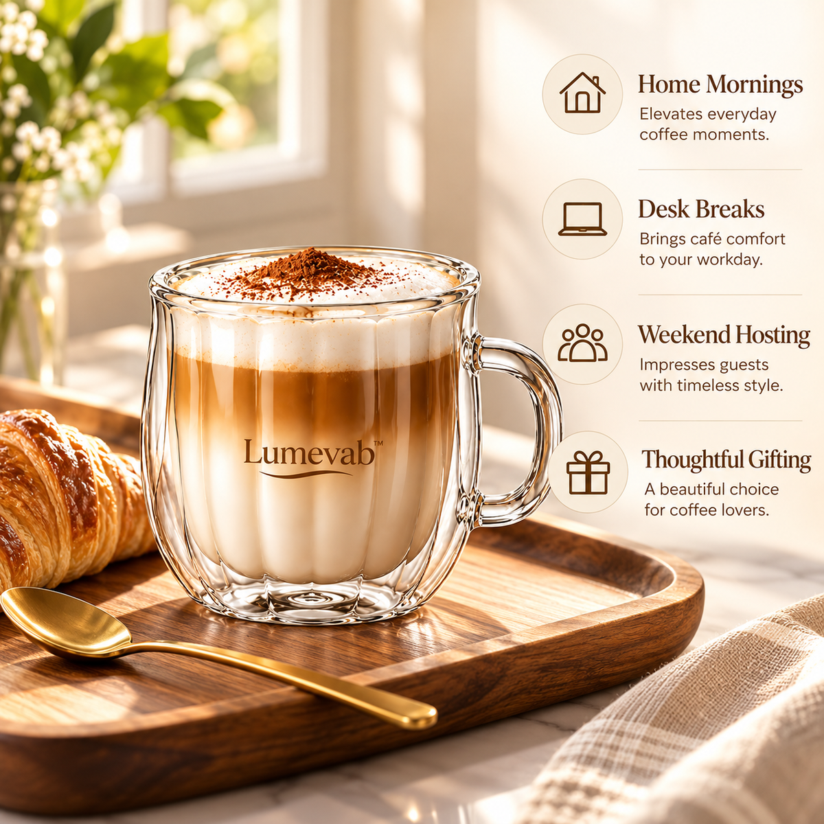 Lumevab™ Sculpted Double Wall Coffee Glass