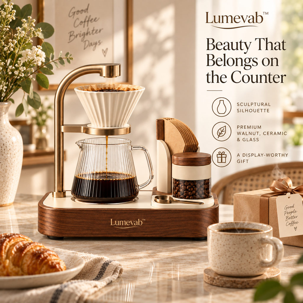 Lumevab™ Modular Coffee Brewing Station with Glass Carafe and Home Coffee Organizer