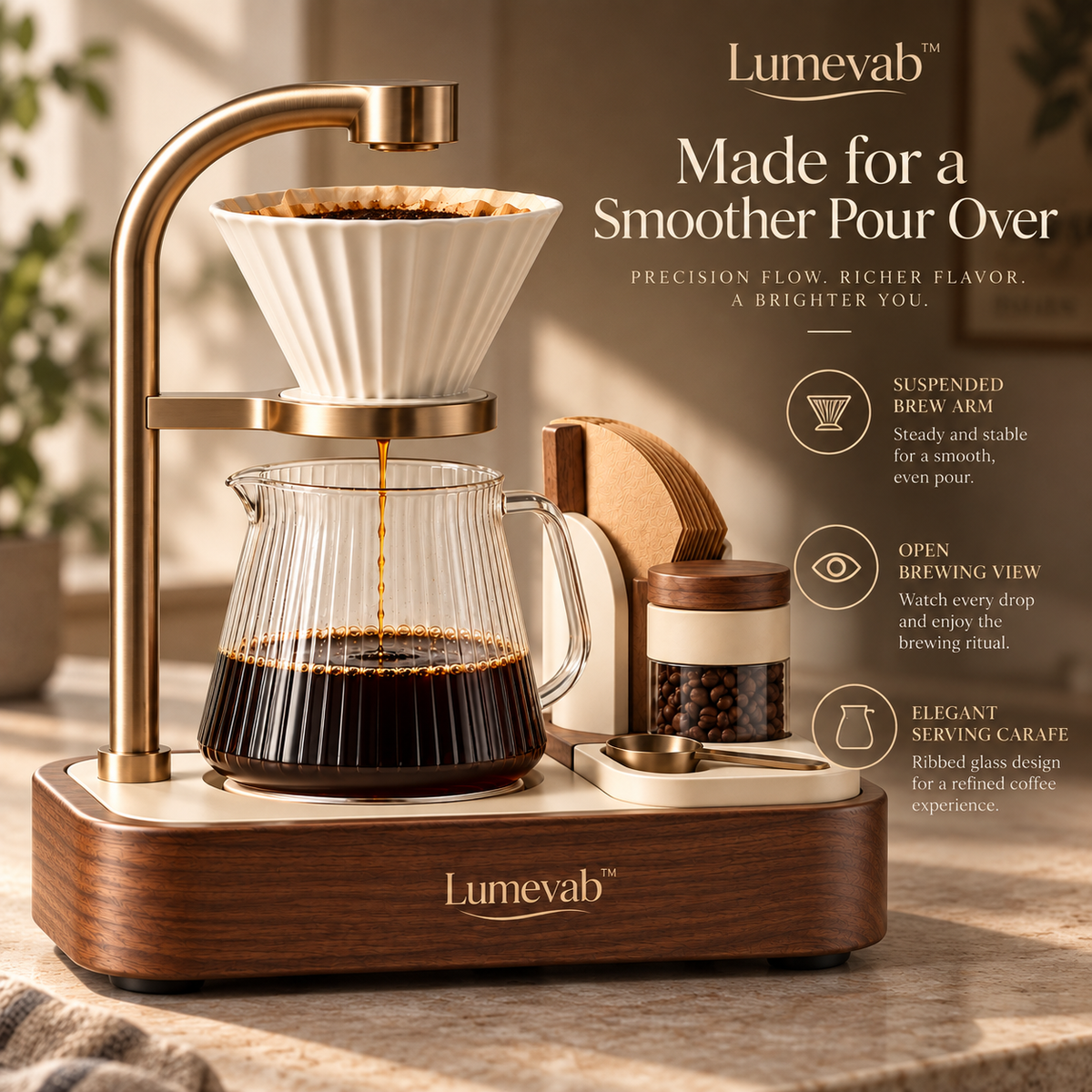 Lumevab™ Modular Coffee Brewing Station with Glass Carafe and Home Coffee Organizer